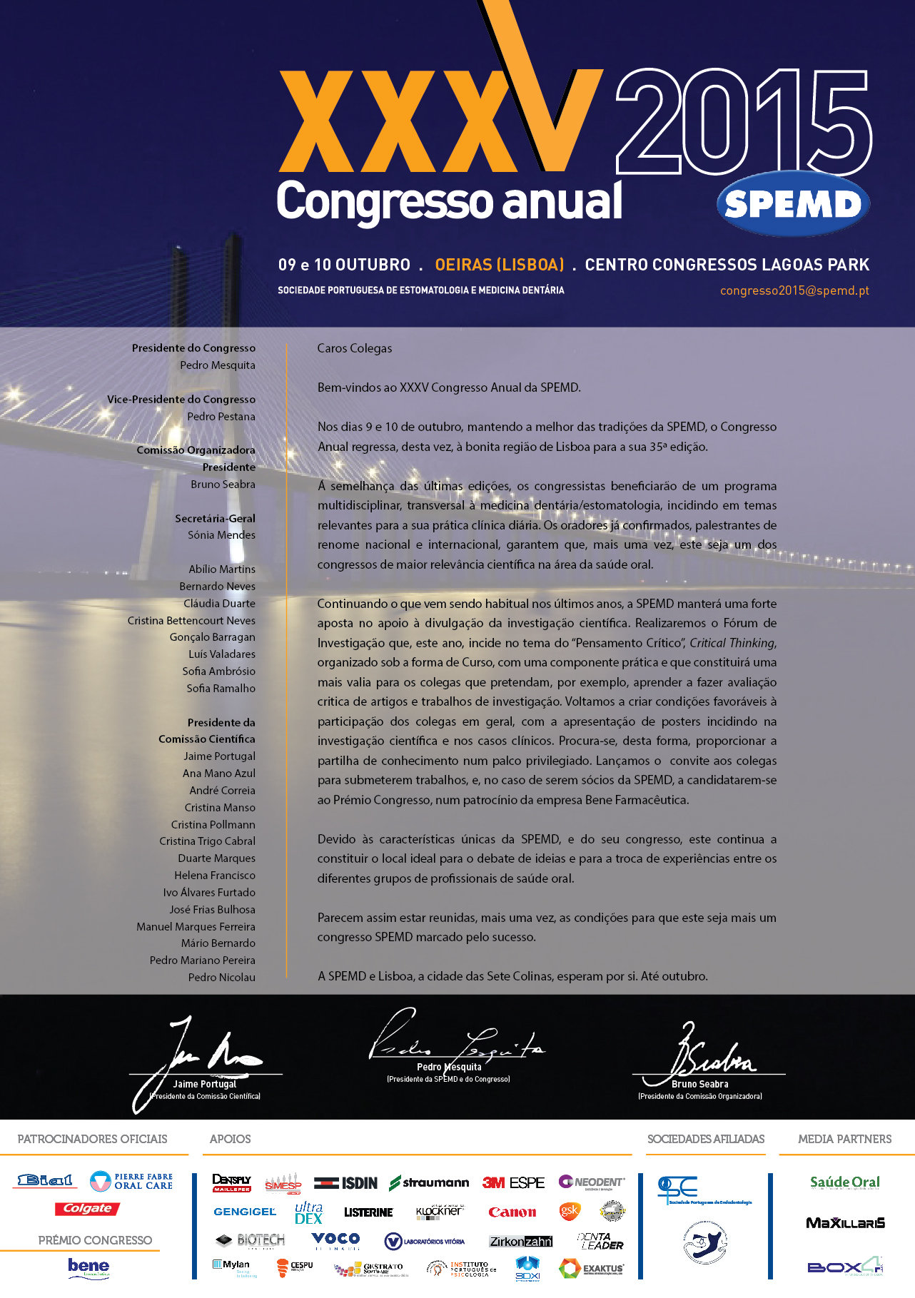 Carta Boas-Vindas Congresso SPEMD 2015